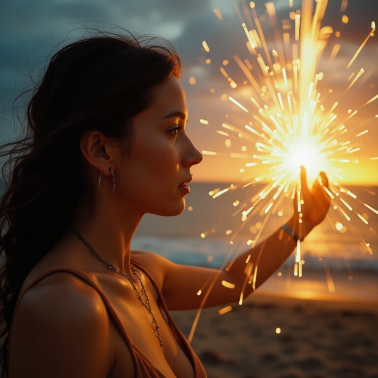 woman holding a sparkling light in her hand, symbolizing overcoming failure
