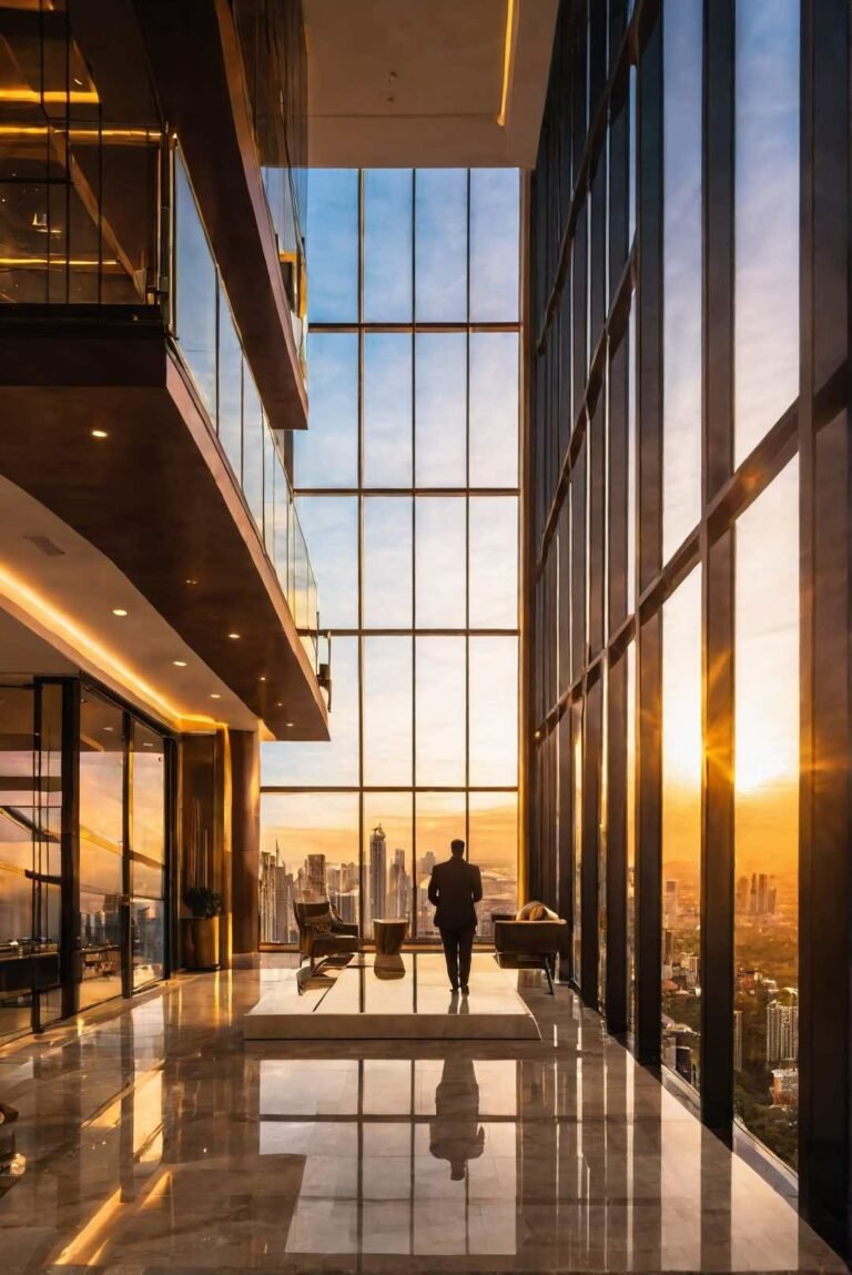 man walking in a luxurious penthouse in Dubai, symbolizing success and abundance