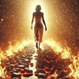 woman walking in the burning fire, result of an intensive coaching program