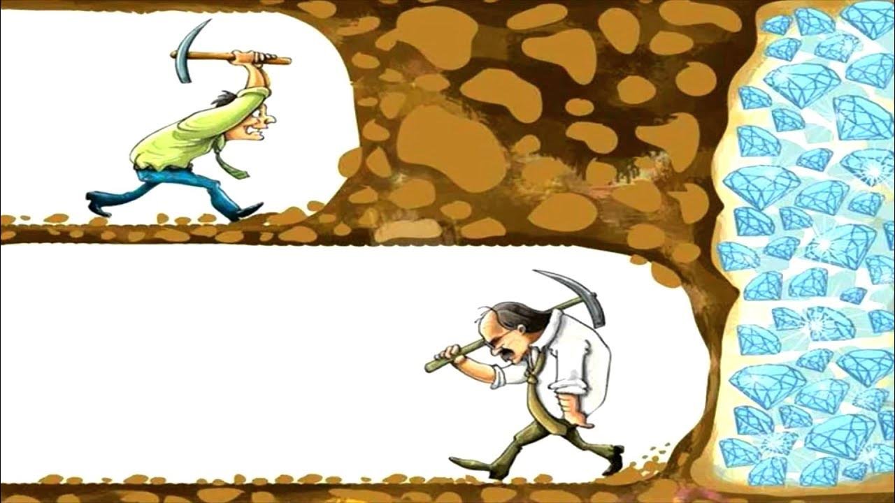 miner digging for diamonds but giving up. it symbolizes How to rebuild your life