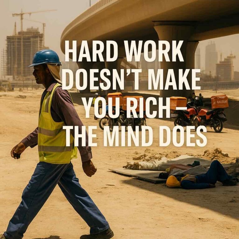 a construction worker wasling by a bridge in dubai to reflect that hard work doesn't make us rich
