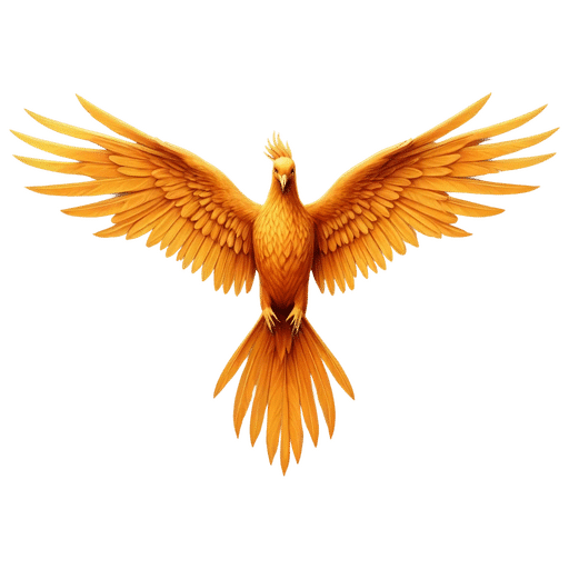 A vibrant orange phoenix soaring upward, embodying renewal and Coach G's life coaching expertise.