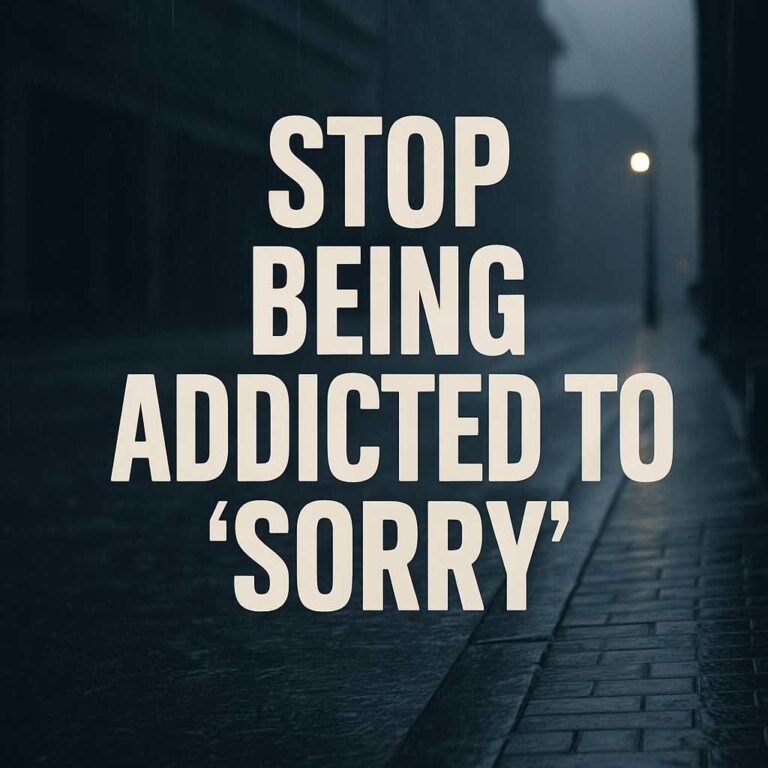 an image of a dark street with the title stop being addicted to sorry