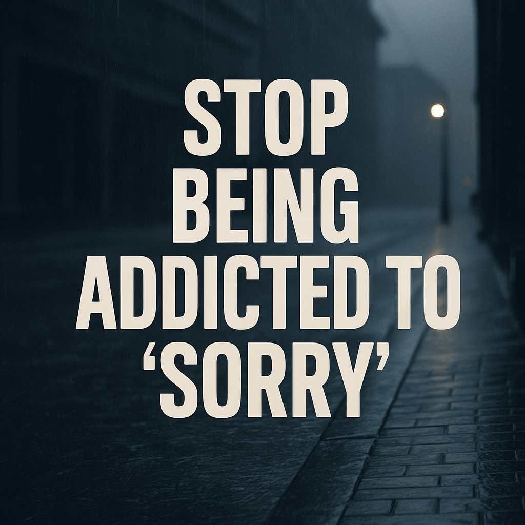 an image of a dark street with the title stop being addicted to sorry