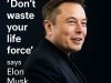 Motivational quote image of Elon Musk speaking on a dark background: "Don't waste your life force" attributed to him about semen retention in men.