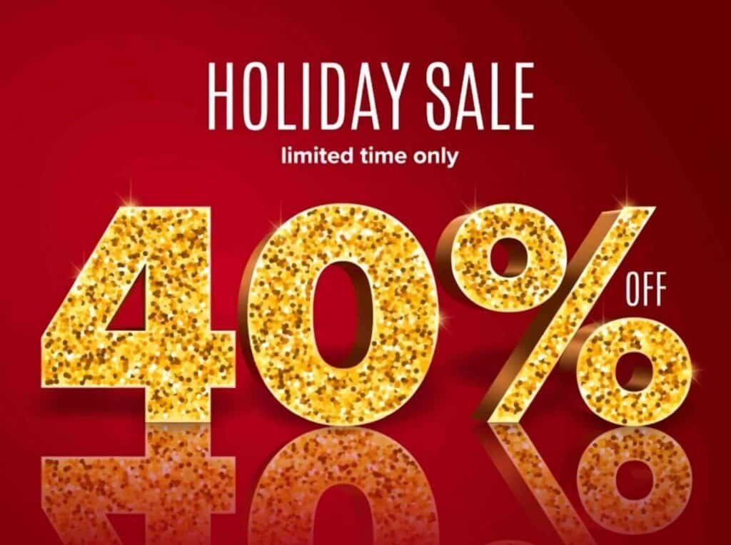 Exclusive holiday offer: 40% off R.I.S.E.™ Coaching, sparkling gold on red background, limited time sale